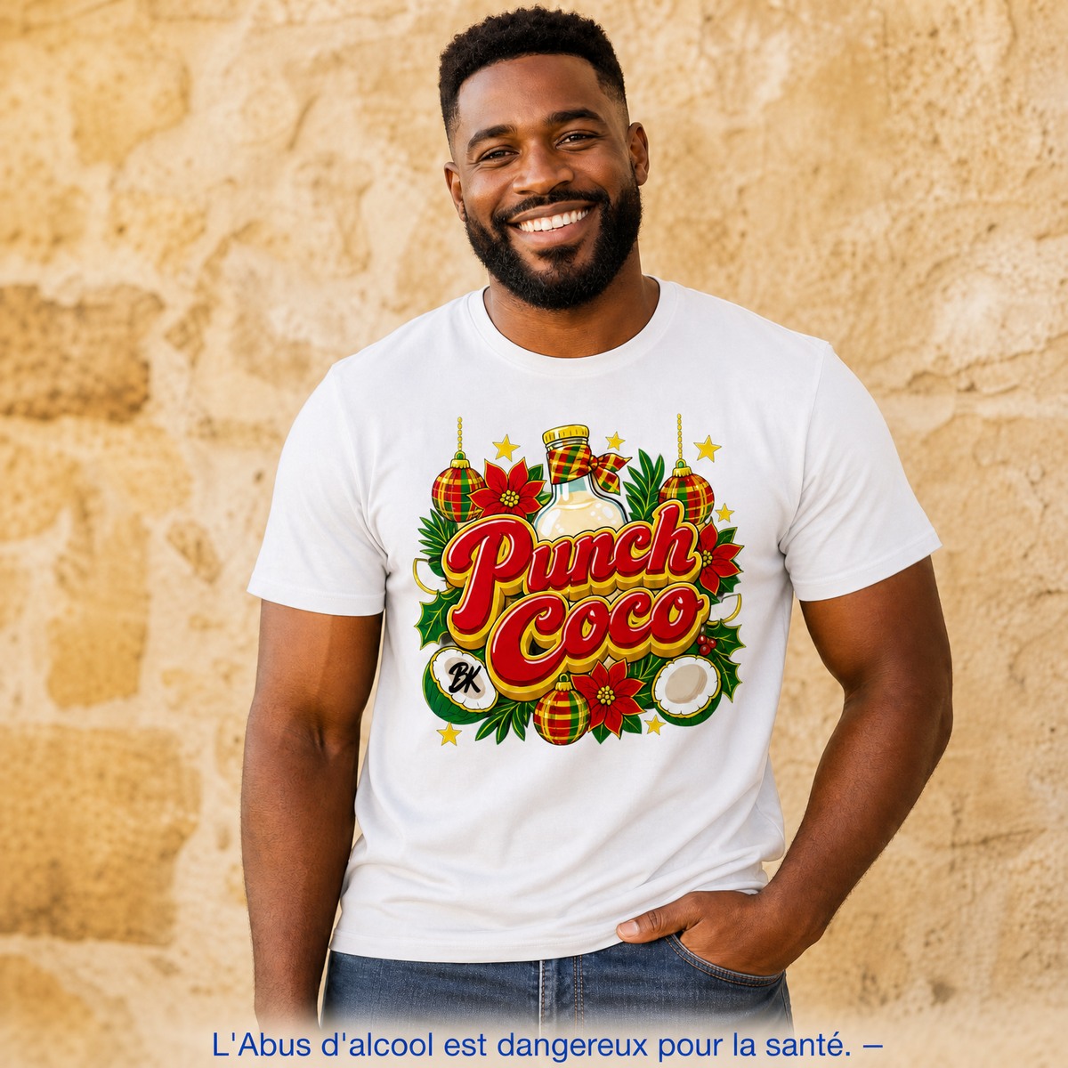 T-shirt  Nwèl créole Noël Punch Coco en coton bio – mise en scène 1 – créole - bekreyol