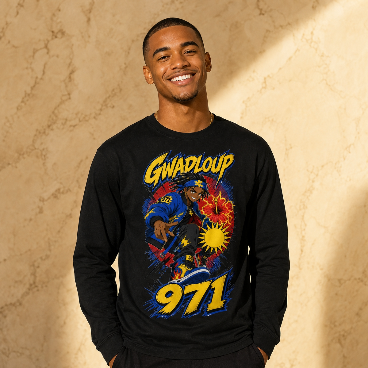 Tshirt Homme Manches Longues 971 GWADLOUP