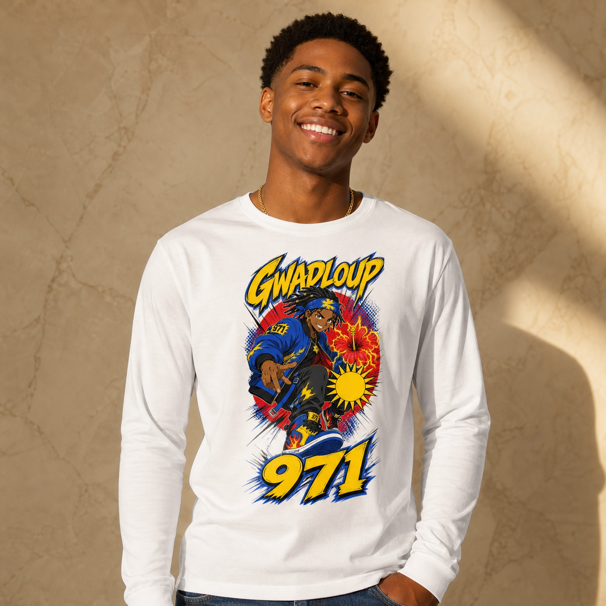 Tshirt Homme Manches Longues 971 GWADLOUP