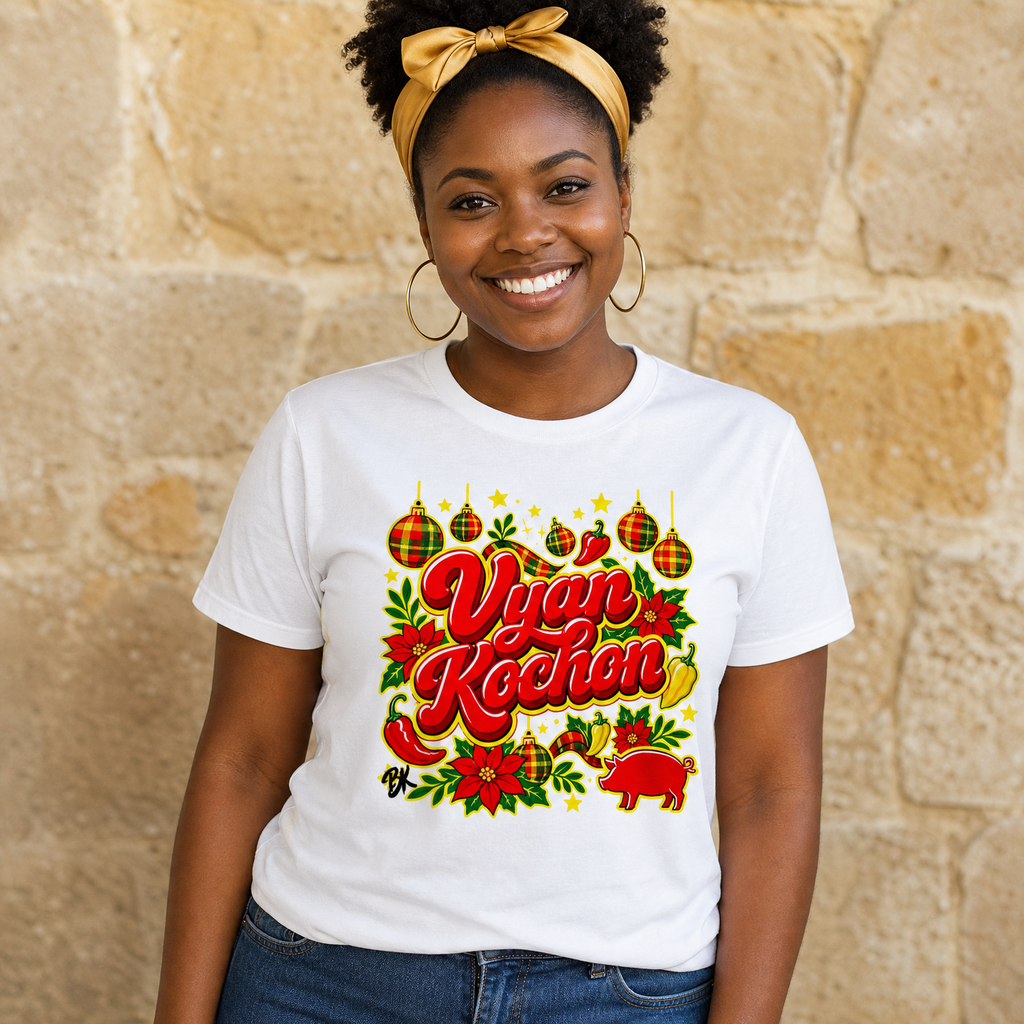 T-shirt Nwèl créole Noël Vyan Kochon en coton bio – mise en scène 1 – créole - bekreyol