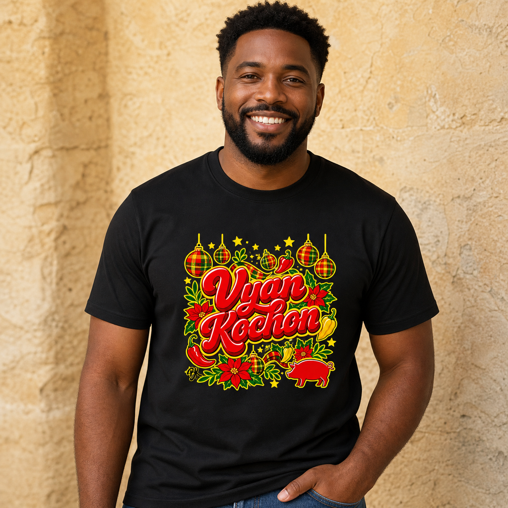 T-shirt  Nwèl créole Noël Vyan Kochon en coton bio – mise en scène 1 – créole - bekreyol 2
