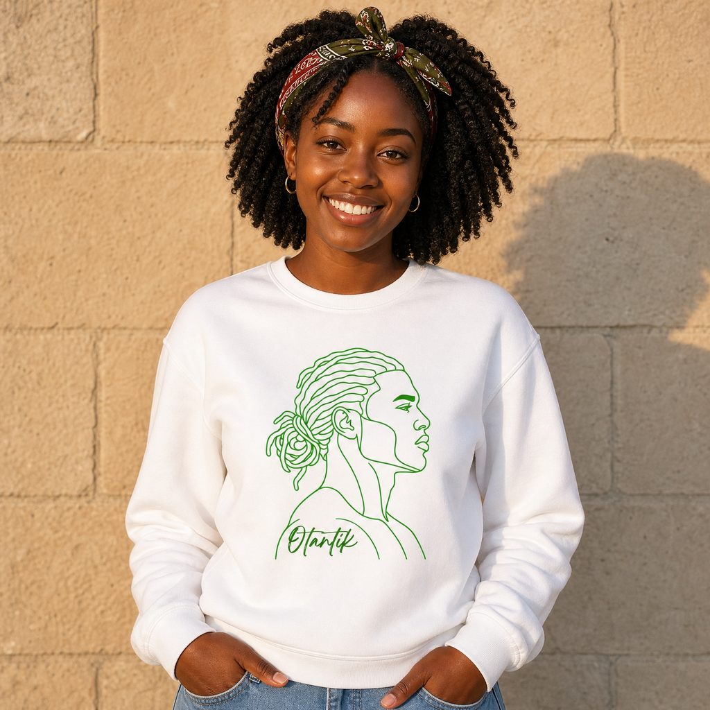 Sweat créole  Nonm Otantik vert, coton bio – mise en scène 1 – créole - bekreyol