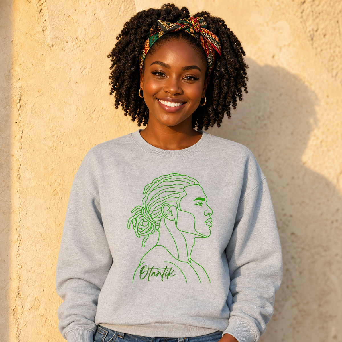 Sweat créole Nonm Otantik vert, coton bio – mise en scène 2 – créole - bekreyol