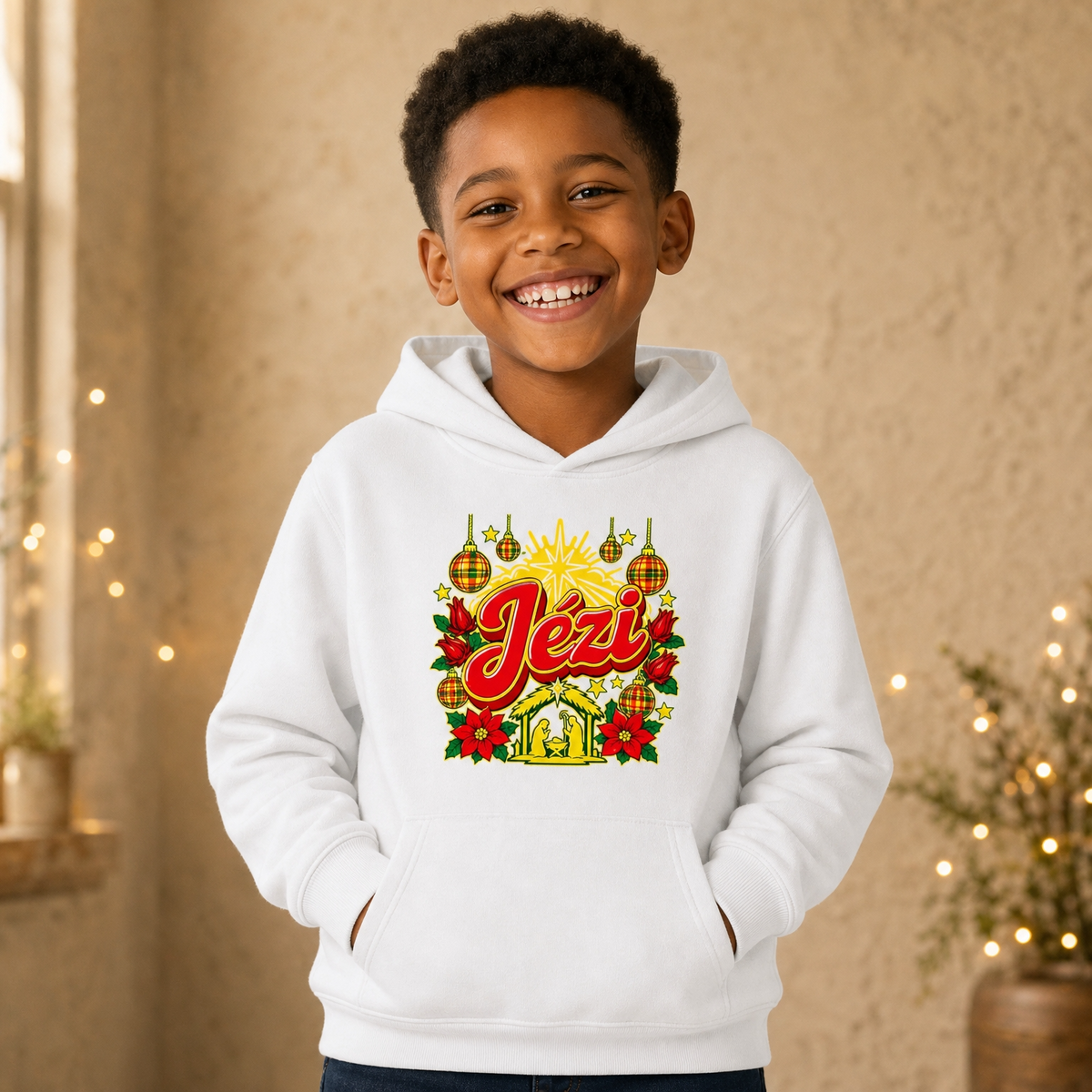 Sweat à capuche enfant créole Noël Jézi – vue produit – créole - bekreyol Nwèl