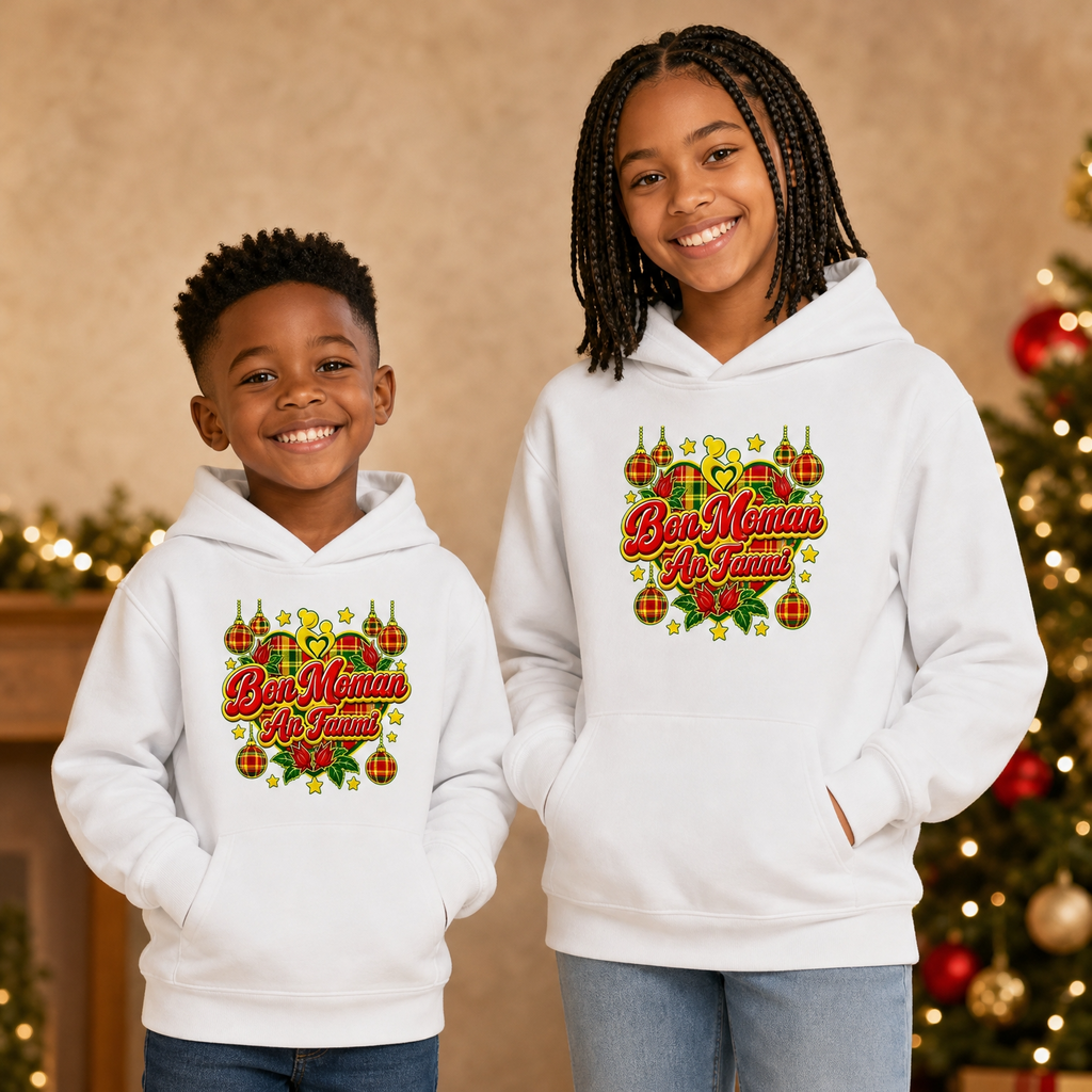 Sweat à capuche enfant créole Noël Bon Moman – mise en scène 2 – créole - bekreyol