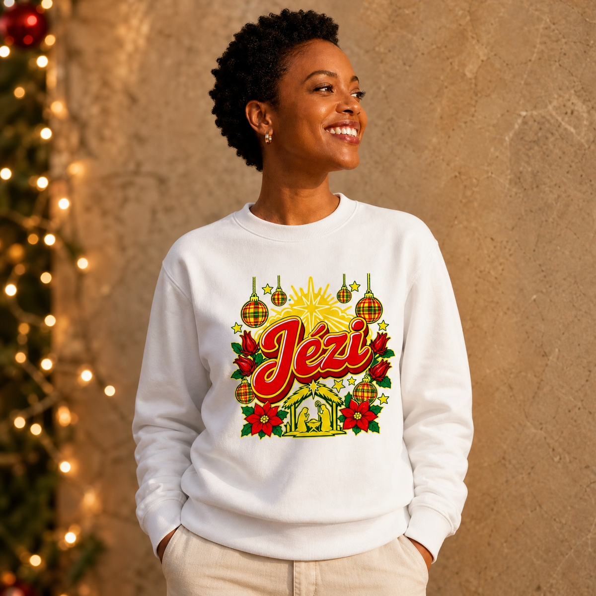 Sweat créole Noël Jézi en coton bio – mise en scène 1 – créole - bekreyol Nwèl