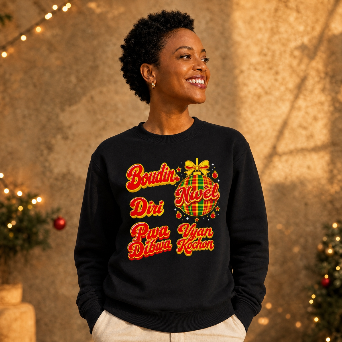 Sweat créole Nwèl Noël Boudin Diri Pwa Dibwa – mise en scène 1 – créole - bekreyol
