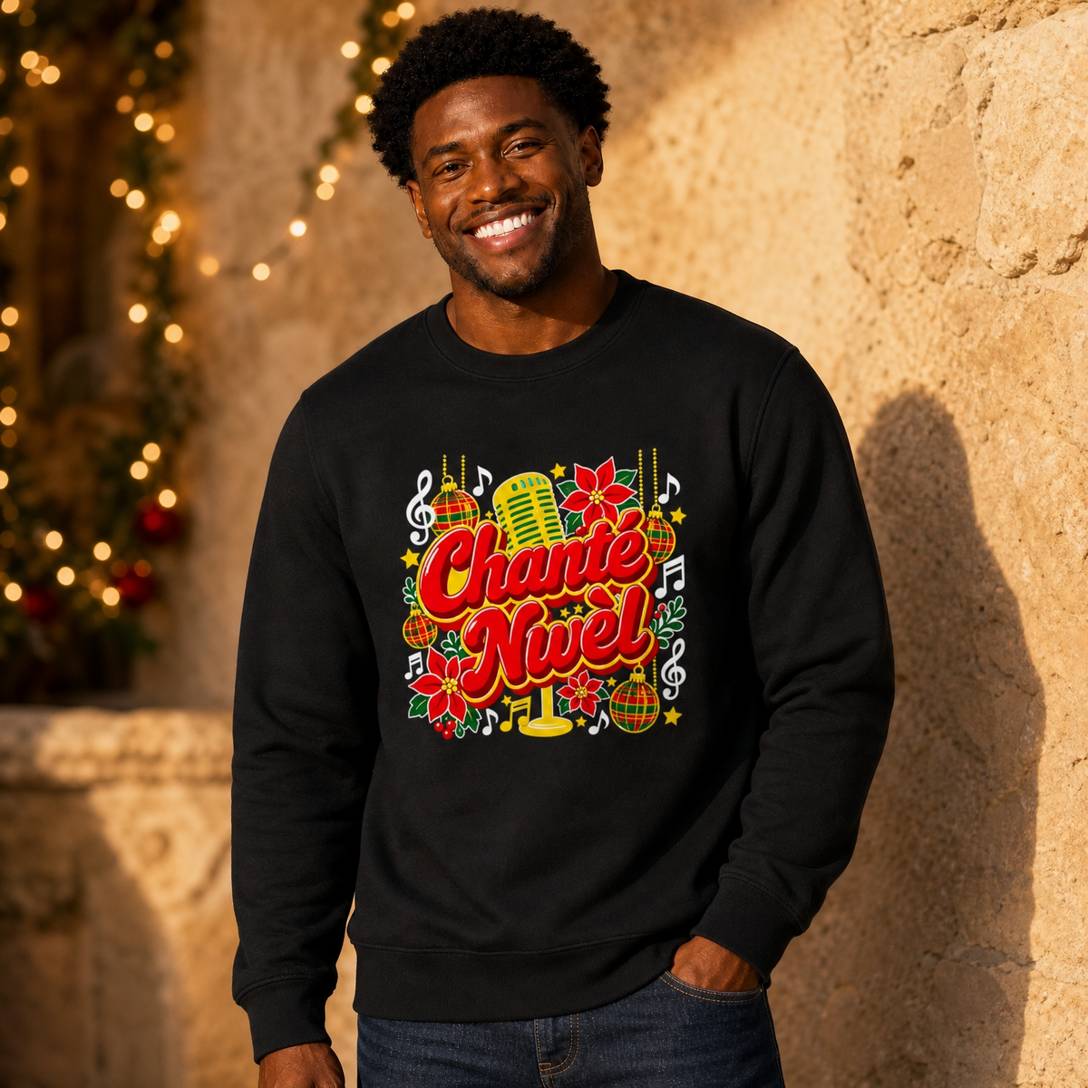 Sweat créole Chanté Nwèl en coton bio – mise en scène 2 – créole - bekreyol