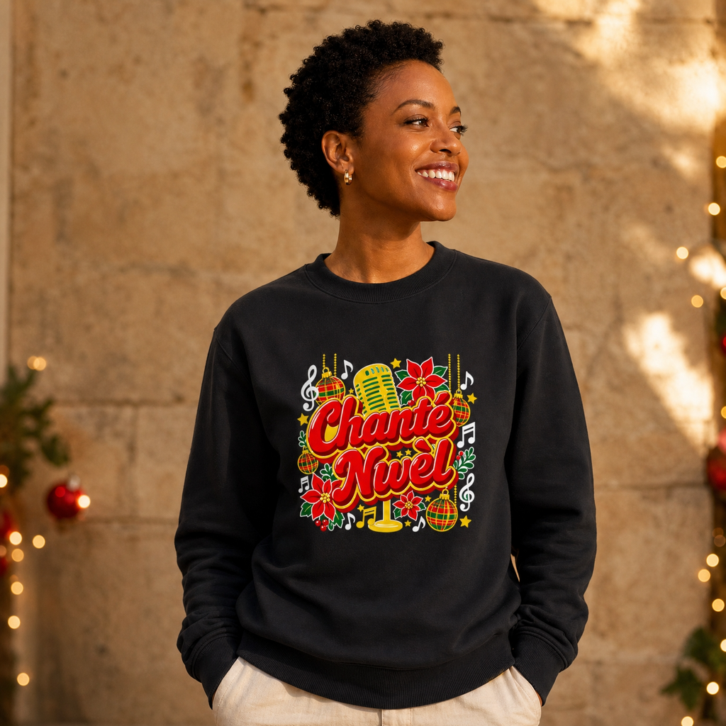 Sweat créole Chanté Nwèl en coton bio – mise en scène 1 – créole - bekreyol
