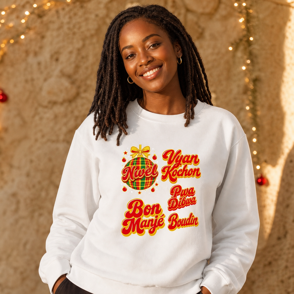 Sweat créole Noël Bon Manjé Vyan Kochon Pwa Dibwa – mise en scène 1 – créole bekreyol Nwèl
