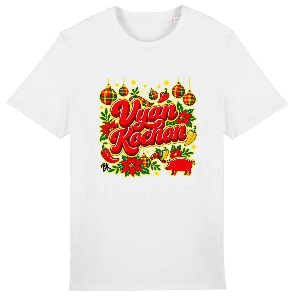 VYAN KOCHON - face_0 T-shirt créole Noël Vyan Kochon en coton bio – mise en scène 1 – créole - bekreyol