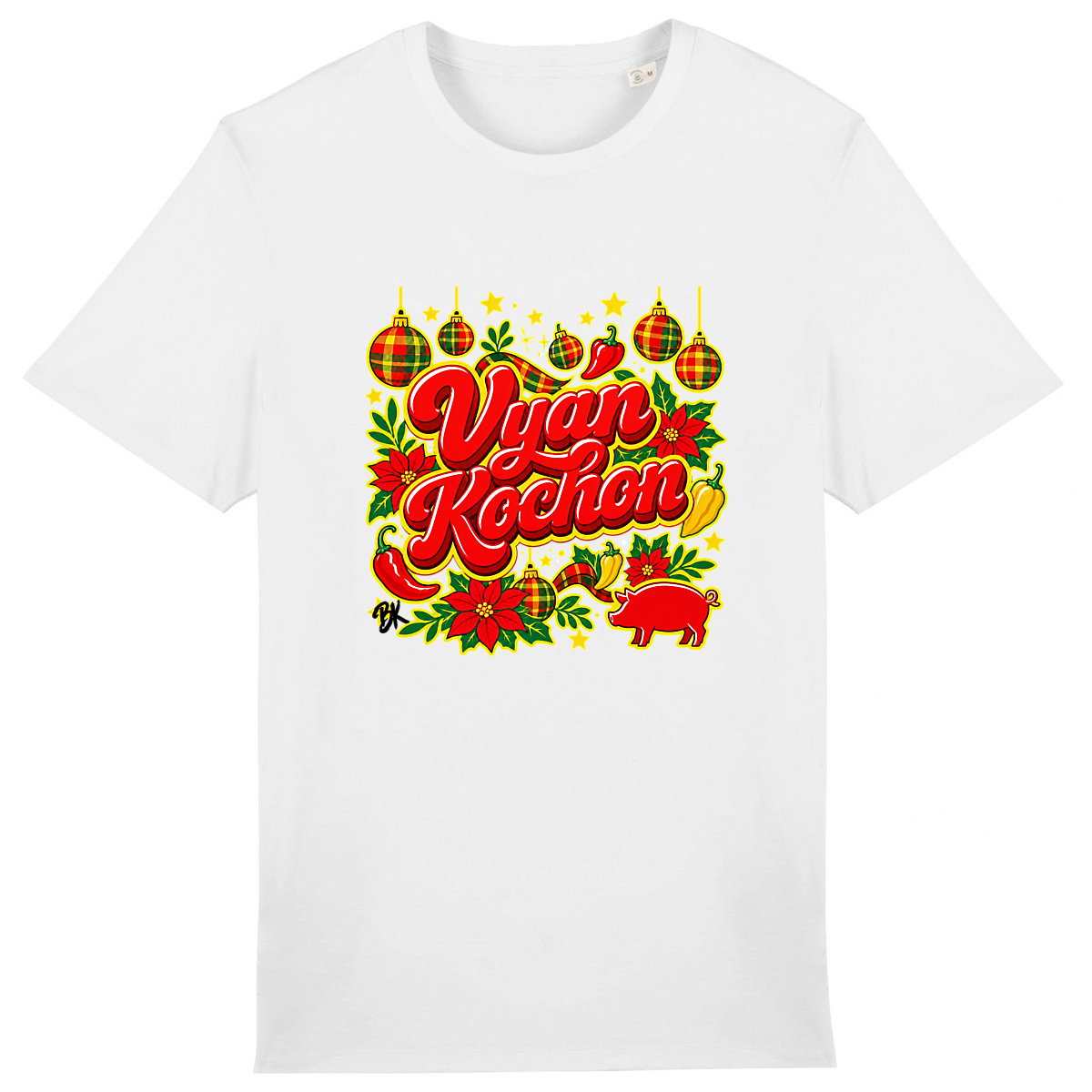 VYAN KOCHON - face_0 T-shirt créole Noël Vyan Kochon en coton bio – mise en scène 1 – créole - bekreyol