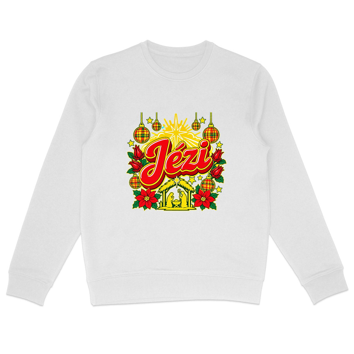 SWEAT Jézi - face_0 Sweat créole Noël Jézi en coton bio – mise en scène 1 – créole - bekreyol Nwèl