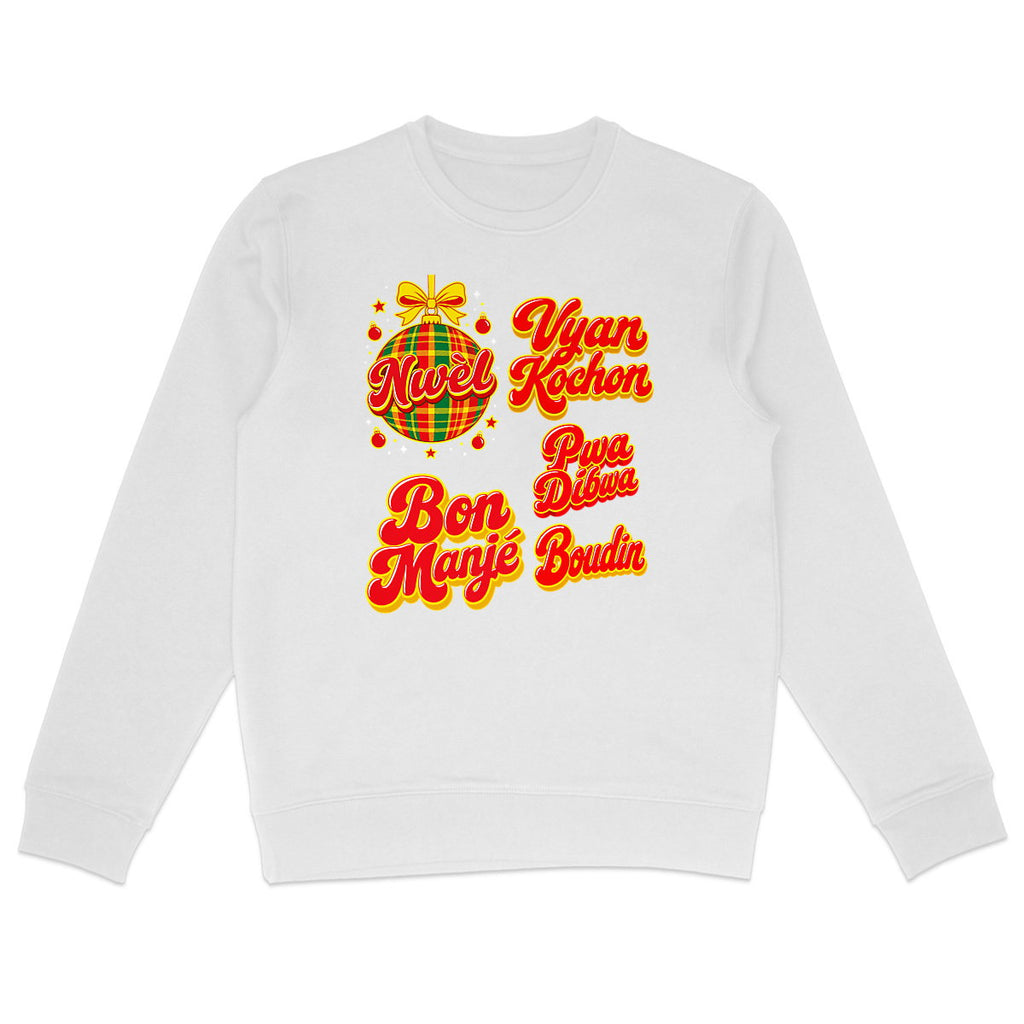 SWEAT Bon Manjé Vyan Kochon Pwa Dibwa - face_0 Sweat créole Noël Bon Manjé Vyan Kochon Pwa Dibwa – mise en scène 1 – créole bekreyol Nwèl