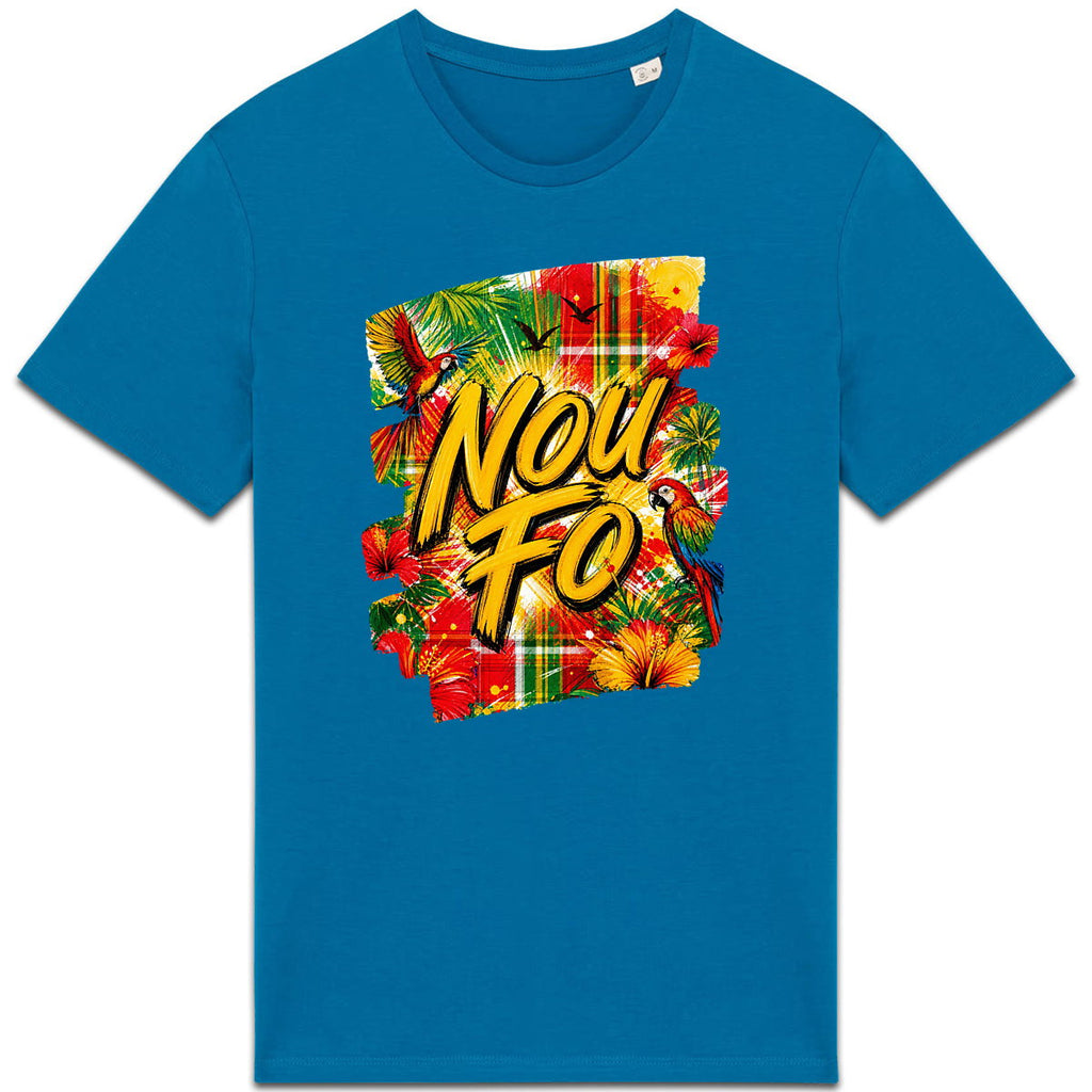 NOU FO MADRAS - face_1 T-shirt créole madras Nou Fò Ekla Natirèl, coton bio – mise en scène 1 – créole - bekreyol