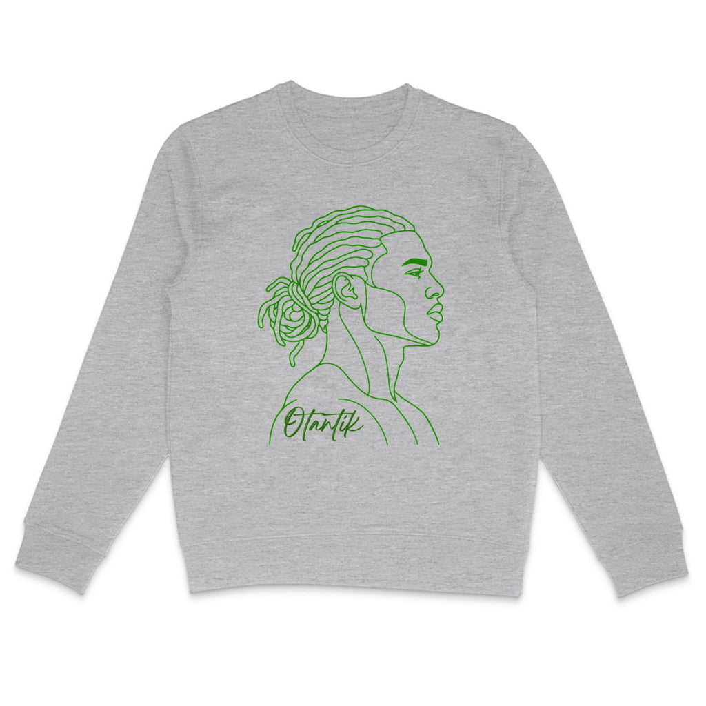 SWEAT NONM OTANTIK Vert - face_1 Sweat créole homme Nonm Otantik vert, coton bio – mise en scène 1 – créole - bekreyol