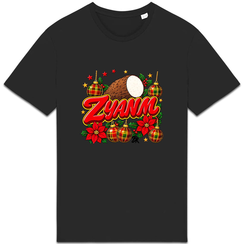 ZYANM - face_1 T-shirt Nwèl créole Noël Zyanm en coton bio – mise en scène 1 – créole - bekreyol