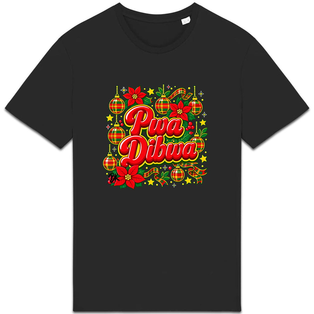 PWA DIBWA - face_1 T-shirt créole Noël Pwa Dibwa en coton bio – mise en scène 1 – créole - bekreyol