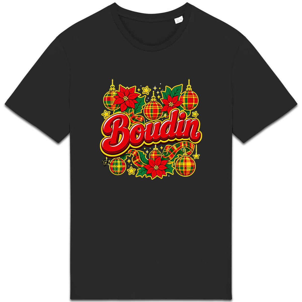 BOUDIN NWEL - face_1 T-shirt Nwèl créole Noël Boudin en coton bio – mise en scène 1 – créole - bekreyol