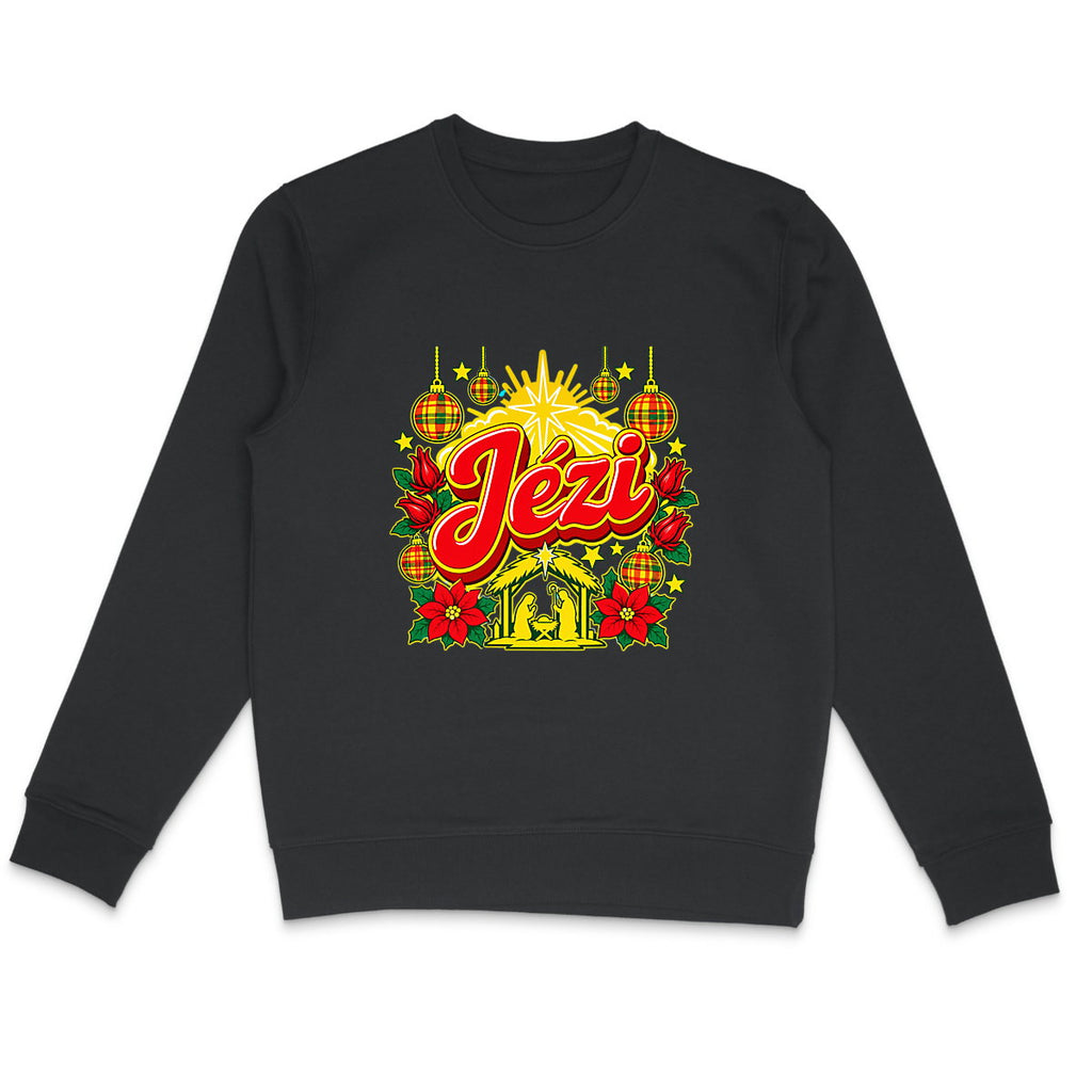 SWEAT Jézi - face_1 Sweat créole Noël Jézi en coton bio – mise en scène 1 – créole - bekreyol Nwèl