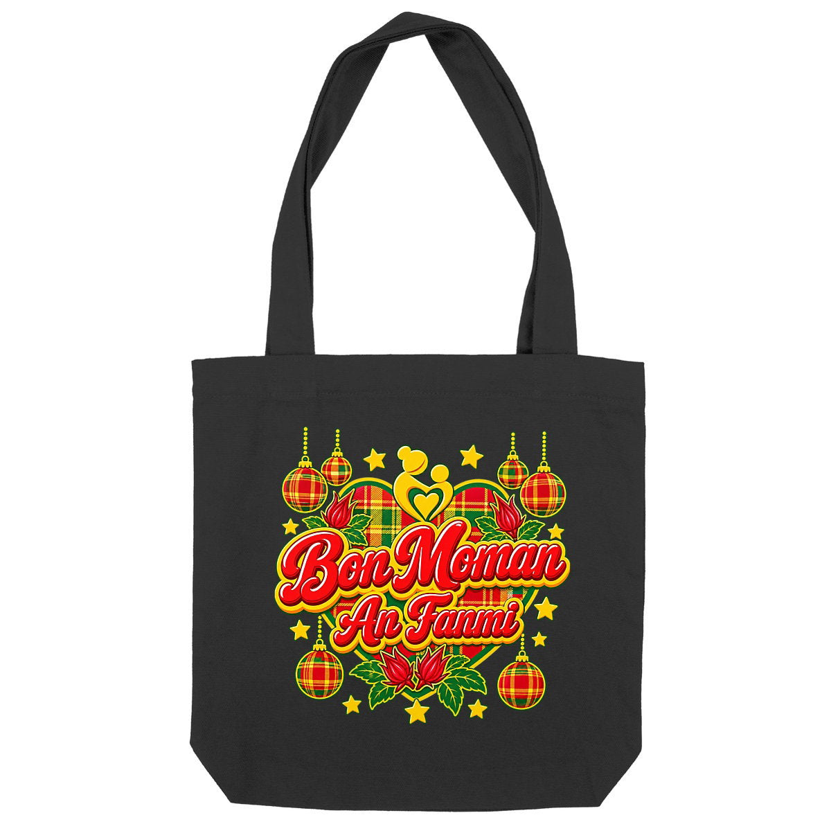 TOTEBAG BON MOMAN AN FANMI - face_noir Tote bag créole Noël Nwèl recyclé AN FANMI – mise en scène – créole - bekreyol